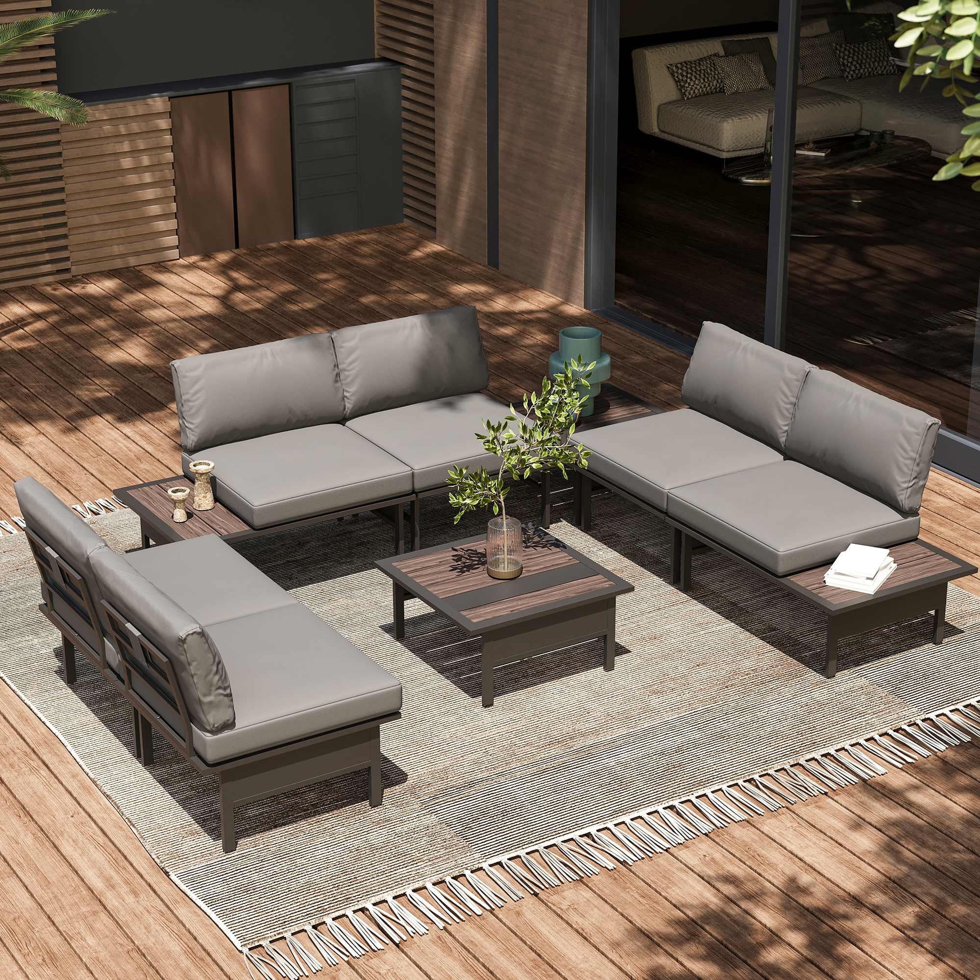 LAUSAINT HOME 8 Pieces Patio Furniture Set, Outdoor Metal Frame Patio Conversation Sets with Gray Cushions