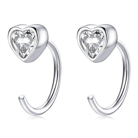Crystal Heart Half Hoop Earrings Sterling Silver Love Heart Cartilage Studs Earring for Women