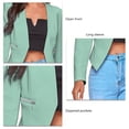 thumbnail image 4 of Blazer para mujer, chaquetas elegantes, informales, de color puro, con frente abierto, chaquetas cortas con bolsillos y cremalleras para mujeres y niñas, verde guisante XL, 4 of 5