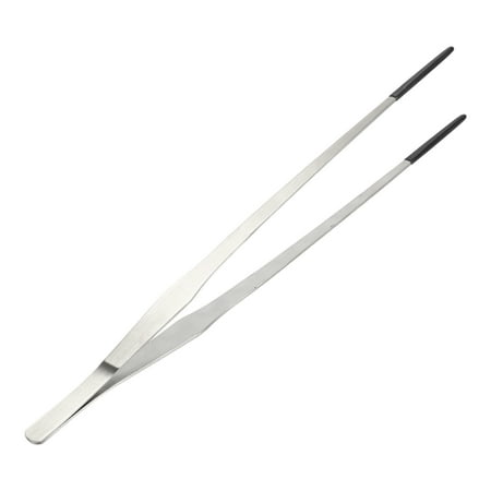 Unique Bargains Reptile Feeding Tongs Aquarium Straight Feeding Tweezers with Rubber Tip 14.96 Length Black Silver Tone