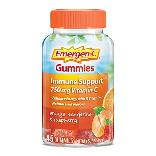 Emergen-C 750mg Vitamin C Gummies for Adults, Immunity Gummies with B Vitamins, Gluten Free, Orange, Tangerine and Raspberry Flavors - 45 Count