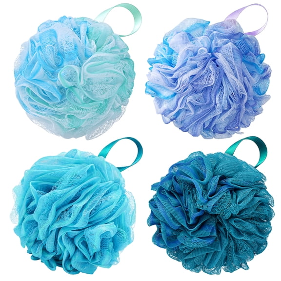 MORGLES 4 Pack Shower Loofah Sponges, 75g Bath Pouf Scrubber, Body Exfoliator for Women Men, Rich Lather, Hanging Loop
