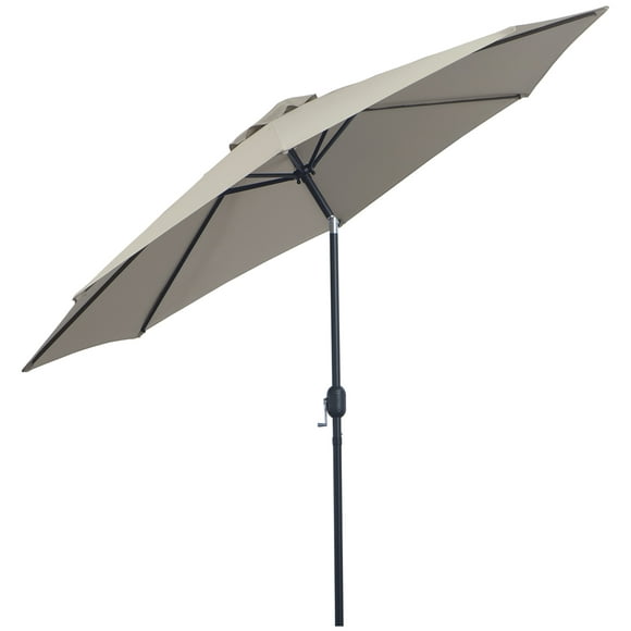 Outsunny 10' x 8' Round Market Umbrella, Patio Umbrella with Crank Handle and Tilt, Outdoor Parasol for Garden, Bench, Lawn, Light Grey