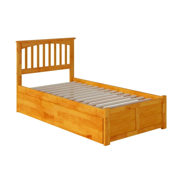 Mission Platform Bed with Flat Panel Foot Board and 2 Urban Bed Drawers in, Multiple Colors and Sizes