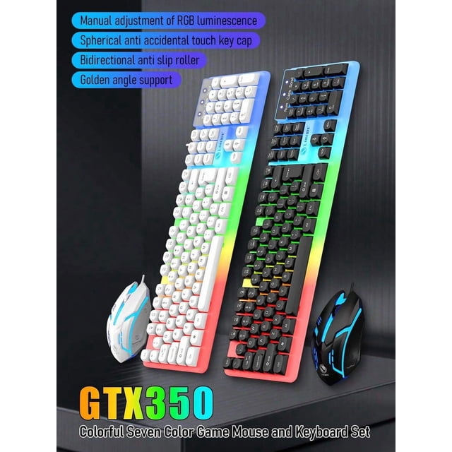 Wired Backlit Keyboard And Mouse Set | USB Mechanical Feel, Wired 7-Color Backlit Gaming Keyboard Suitable For Office, Home, And Esports,Multicolor