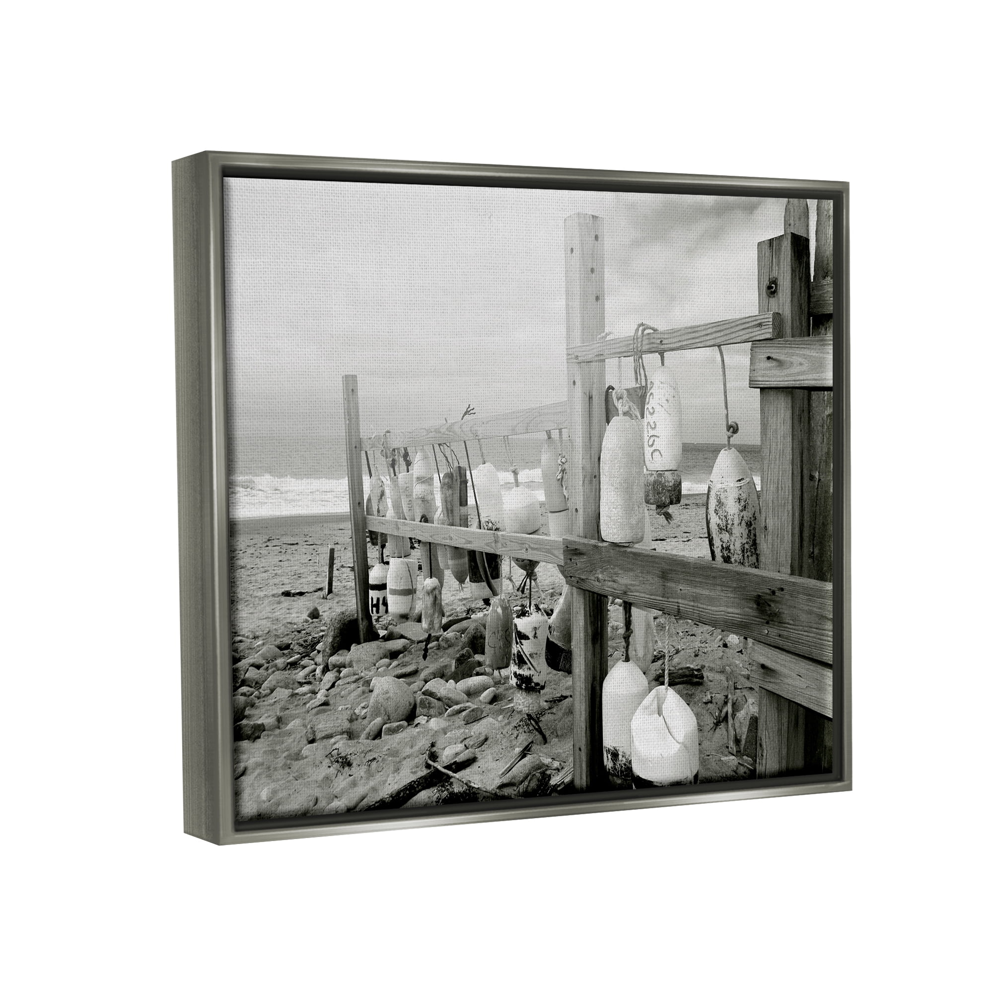 Stupell Industries Nautical Buoys Landscape Landscape Photography Gray Floater Framed Canvas Art Print Wall Art, 31 x 25
