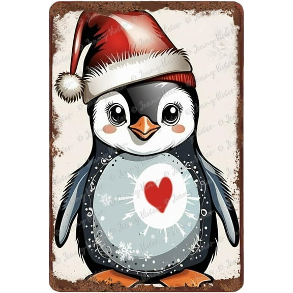 Zomyto Penguin Wall Decor Vintage Tin Sign Christmas Decorative Sign 12x8 Inch Funny Aluminum Sign for Xmas Holiday Party New Year Door Wall Hanging Decorations