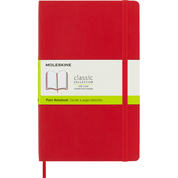 Moleskine Classic Notebook, Soft Cover, Large (5" x 8.25"), Plain, Scarlet Red
