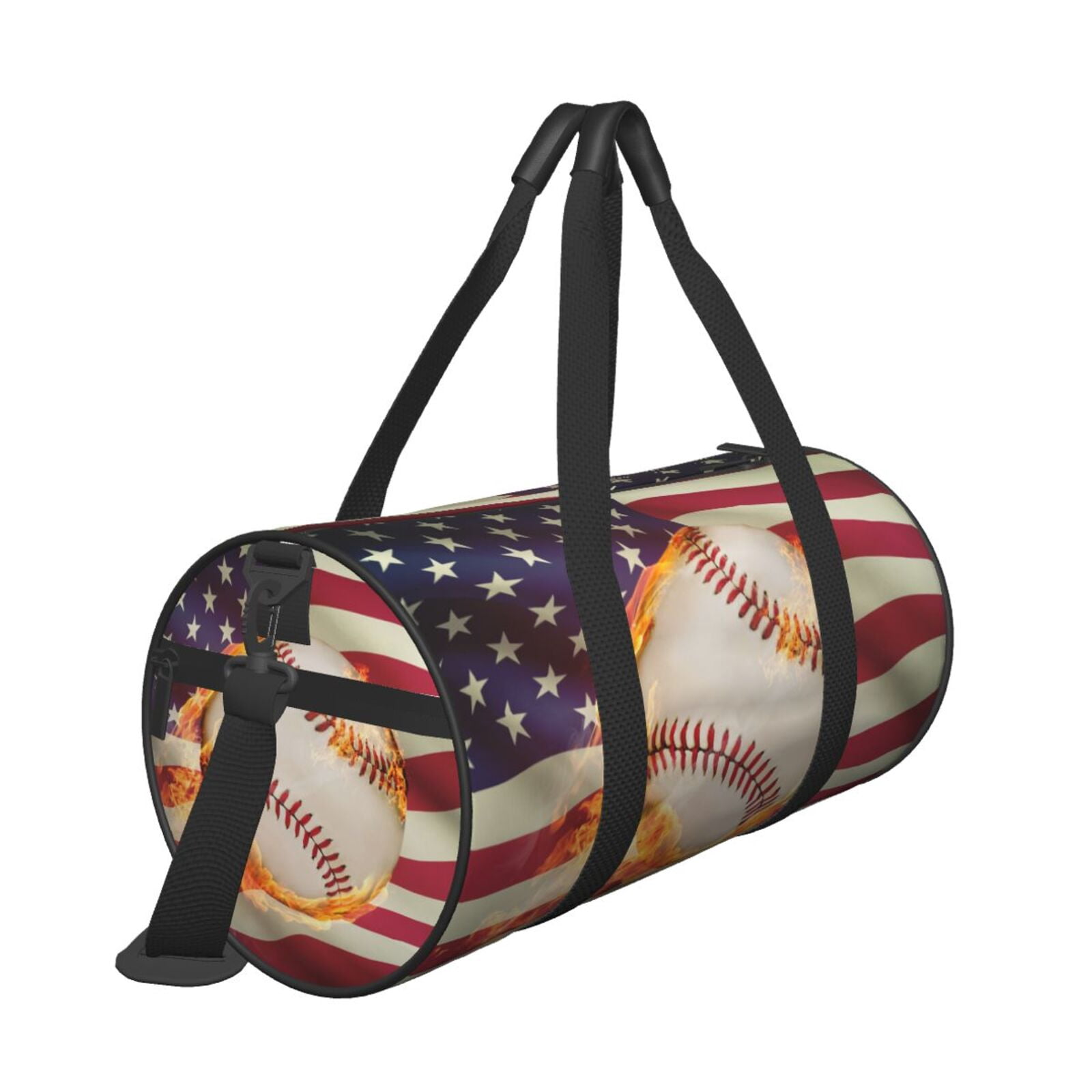 Horeoi Baseball Ball With Flag Print Foldable Travel Duffle Bag with Removable Strap - Water-Resistant Gym Vacation Luggage Multi-Pocket Design