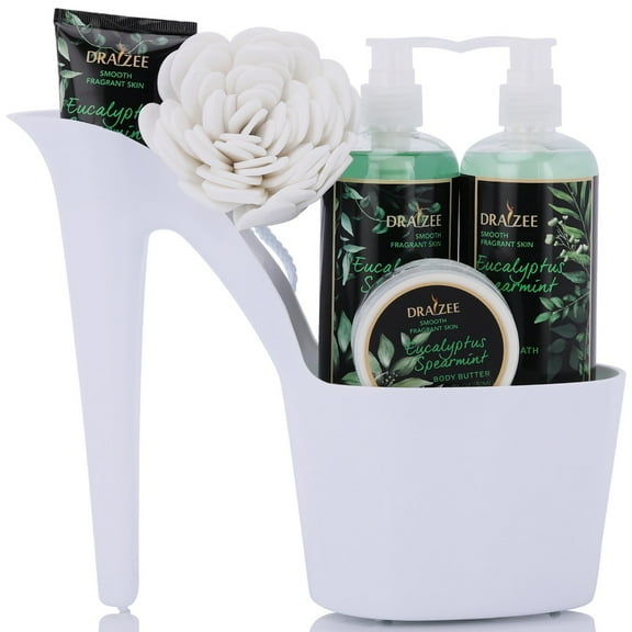 Draizee Heel Shoe Spa Gift Set � Eucalyptus Spearmint Scented Bath Essentials Gift Basket With Shower Gel, Bubble Bath,