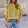 thumbnail image 2 of XPMWRP Women's 3/4 Length Sleeve Top Dressy Casual Crew Neck Embroidered Summer Top Pleated T-Shirts Loose Fit Work Blouses Yellow XXXL, 2 of 6