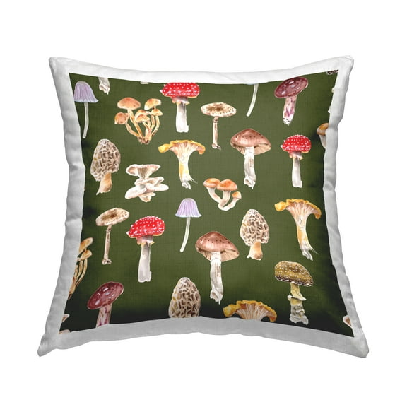 Stupell Industries Mushroom Patter on Grey Decorative Printed Throw Pillow, 18 x 18