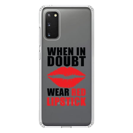 DistinctInk Clear Shockproof Hybrid Case for Galaxy S20 ULTRA / 5G (6.9" Screen) - TPU Bumper Acrylic Back Tempered Glass Screen Protector - When in Doubt Where Red Lipstick