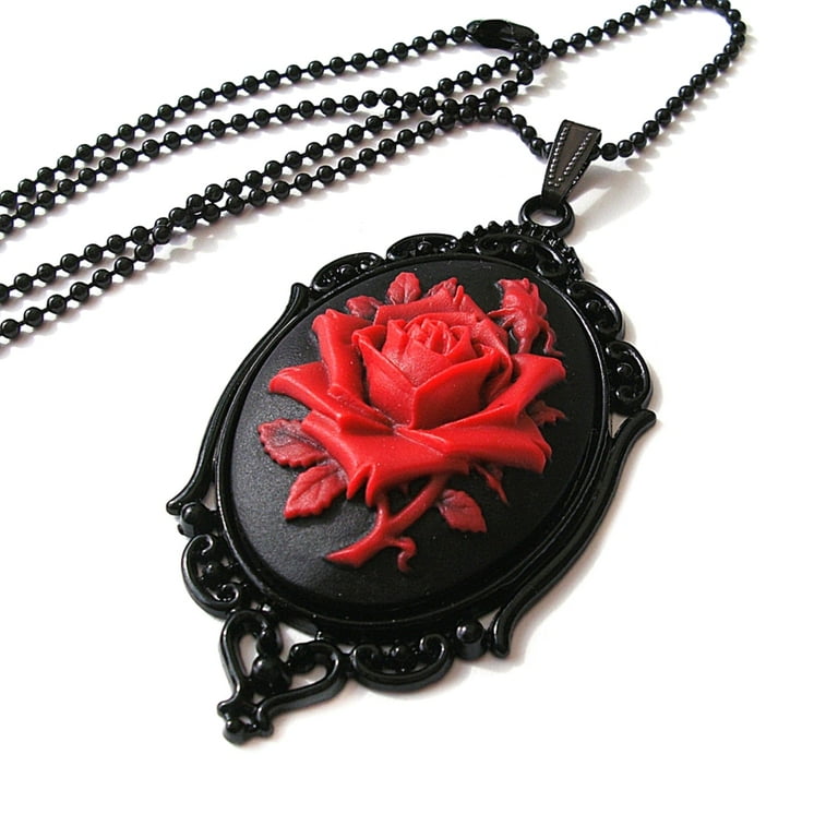 Gothic Red Rose Cameo In Thorns Pendant Necklace CT12B6XUH8V - Foto 3