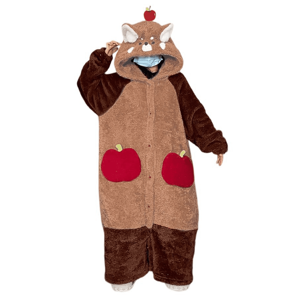 Unisex Raccoon Animal Onesie, Warm Fleece Winter Pajamas for Home Lounge