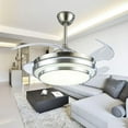 thumbnail image 5 of 36" Flush Mount Ceiling Fan with Light - Silver Integrated LED Chandelier & 5000CFM Airflow，3 Color Dimmable Remote Control Wrought Iron Design，Adjustable 4/8" Downrods for Bedroom Living Room, 5 of 7