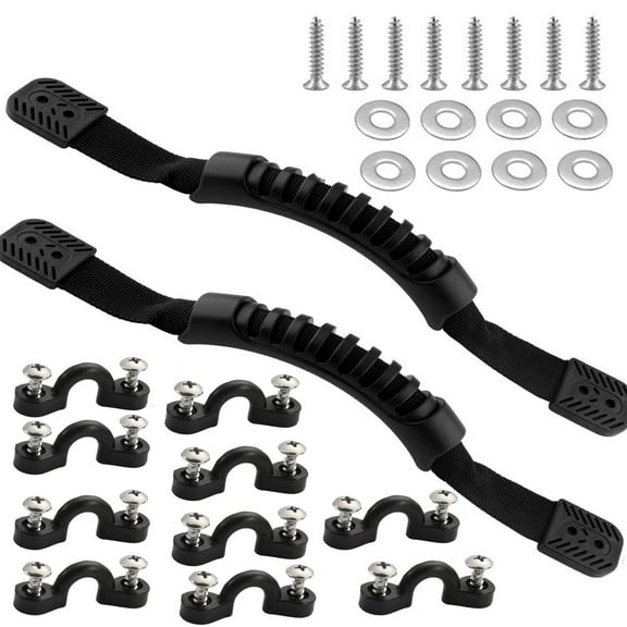 2PCS Kayak Handles Kit Durable Kayak Carry Handle Black Cornhole Board Replacement Handles with 10PCS Kayak Deck Rigging Kit for Paddle, Tandem, Canoe Boat Kayaks