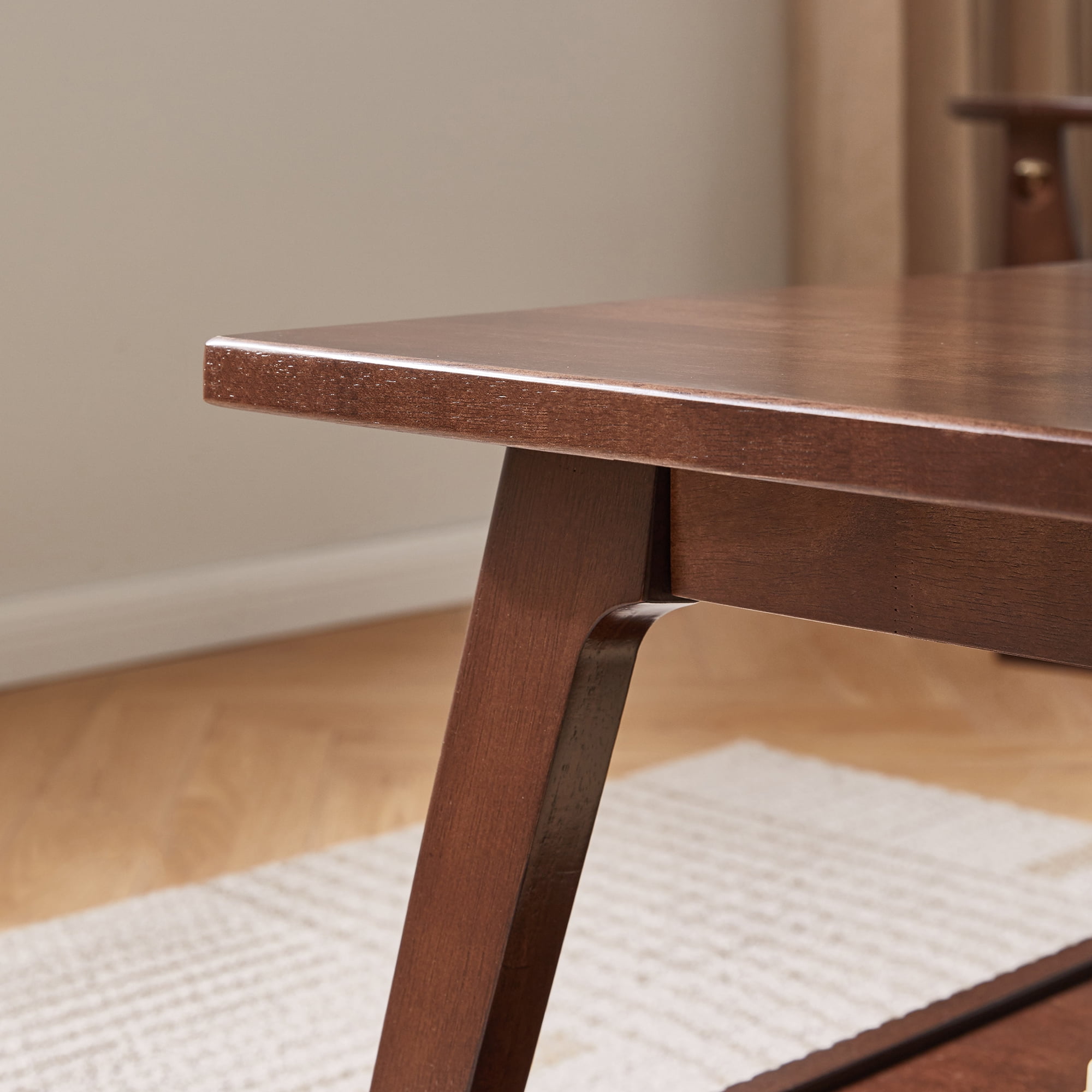 Solid Wood Coffee Table with Lower Storage Shelf, Walnut, 47.24 in x 23.62 in x 17.52 in