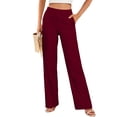 thumbnail image 4 of Womens Pants Casual Loose Cotton-Linen Wide Leg Drawstring Elastic Waist Solid Color Pockets Long Pants, 4 of 8