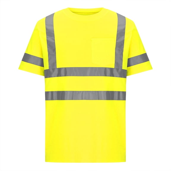 WXLWZYWL High Visibility Mens Plus Size Shirts Short Sleeve ANSI Class 3 Safety T Shirt with Reflective Strips and Pocket Mesh Hi Vis Construction Work Class 2 Shirt