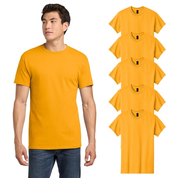 Gildan Heavy Cotton Men's T-Shirt, Gold Color Tee, Short Sleeve Crew Neck Classic Fit, 5 Pack, S
