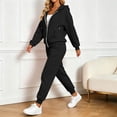 thumbnail image 5 of Women's Fleece Lined 2 Piece Tracksuit Zip Up Hoodie Jacket Jogger Pants Set Drawstring Waist Loose Fit Fall Winter Casual Loungewear Black, 5 of 8