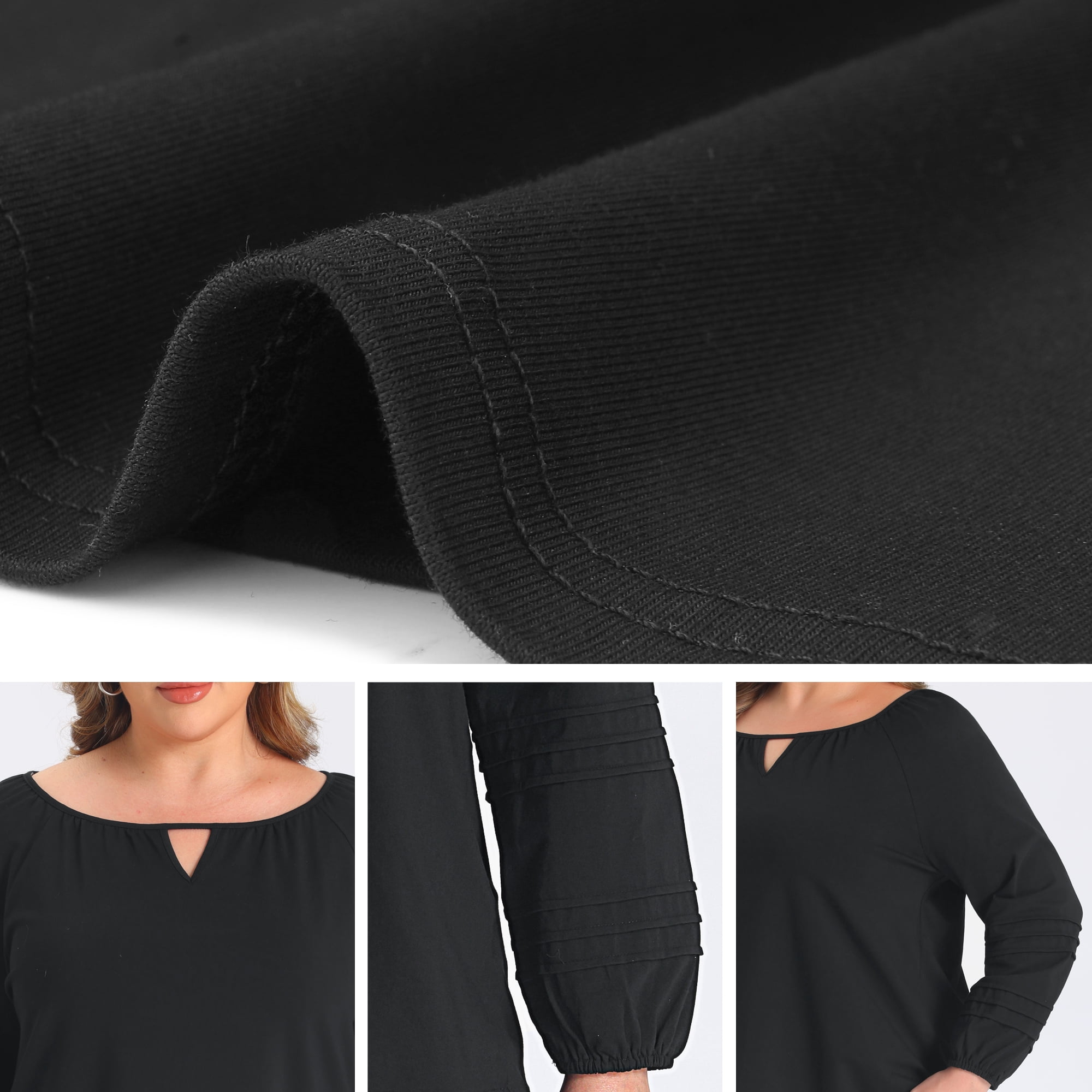 DARING DIVA Women's Plus Keyhole Neck Lantern Sleeve Pintuck 2X Black