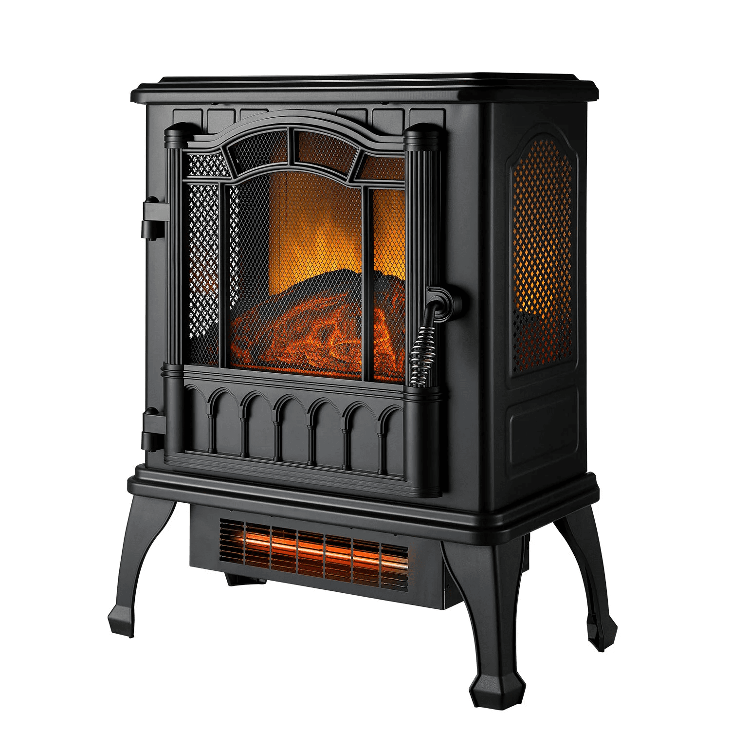 Open Box Mainstays SHAG-G24F New 2-Setting 3D Electric Stove Heater with Life-like Flame, Black