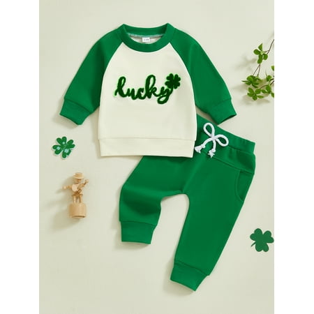 

Mama s sunshine Baby 2Pcs Spring Outfits Long Sleeve Shamrock Embroidery Sweatshirt + Pants Set Infant Clothes