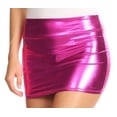 thumbnail image 3 of Sakkas Kaie Women's Shiny Metallic Liquid Wet Look Mini Skirt - Pink - XL, 3 of 6