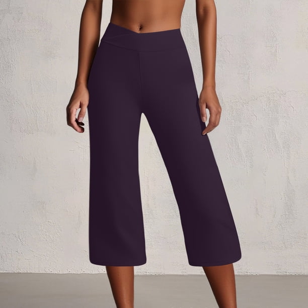 MKLEKYY Leggings deportivos para mujer, pantalones de yoga de pierna ancha para mujer, pantalones deportivos de cintura alta, sueltos, de punto, de color sólido y con bolsillos