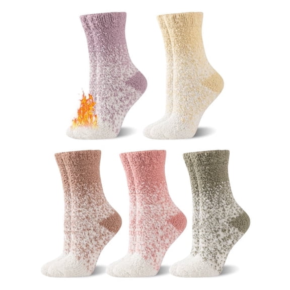COOPLUS Womens Fuzzy Socks Warm Fluffy Winter Slipper Sleep Comfy Socks for Women 5 Pairs