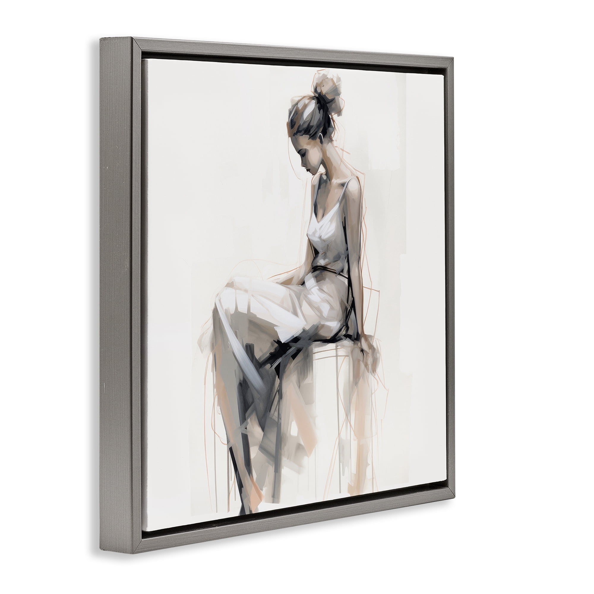 Stupell Industries Female Portrait Impression People Painting Gray Floater Framed Canvas Art Print Wall Art, 25 x 25