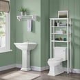 thumbnail image 3 of Dover 27 Inch Wide White Wood Bathroom Shelf with 2 Towel Rods, 3 of 7