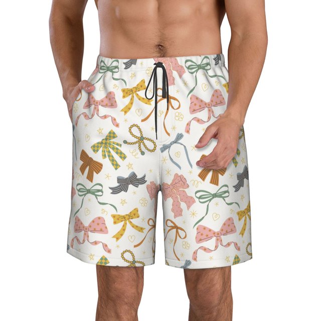 Sikiie Colorful Bow Knots1 Print Men's Beach Shorts, High Elastic Quick-drying Shorts - with Drawstring and Slip Pockets, Suitable for Beach, Sports, Vacation-3X-Large