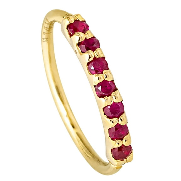20G 14K Yellow Gold Nose Hoop Ring 7-Stone Ruby Gemstone Nose Ring 8mm Cartilage Hoop Helix Ring Tragus Ring Unisex July Birthstone Nose Ring NH7PR12-RBYG