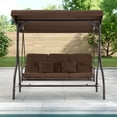 thumbnail image 3 of MCombo 3-Seat Outdoor Patio Swing Chair Cushioned with Adjustable Backrest and Canopy, Pillow, Brown, 3 of 9