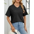 thumbnail image 6 of HUJlwoi T Shirts for Women V-Neck Side Slit Short Sleeve with Pocket Tops Basic Loose Fit Workout Casual Blouses, 6 of 6
