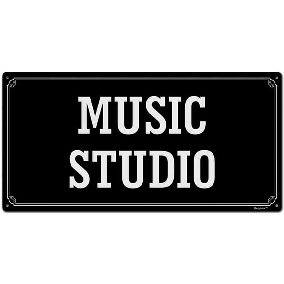 BTFSigns 6 x 12 inch Music Studio Rust-Free Aluminum Signs for Home Office and Business, Metal Signs for Door Black Rounded Corners, Durable, Long Lasting