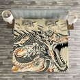 thumbnail image 3 of Ambesonne Dragon Quilted Bedspread Set 3 Pcs, Doodle Creature, Queen Size, Beige Ginger Black, 3 of 3