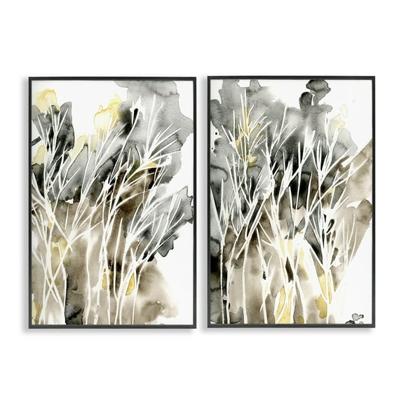 Stupell Industries Watercolor Splash with Tendrils Abstract Painting Black Framed Art Print Wall Art, 12 x 18, Set of 2