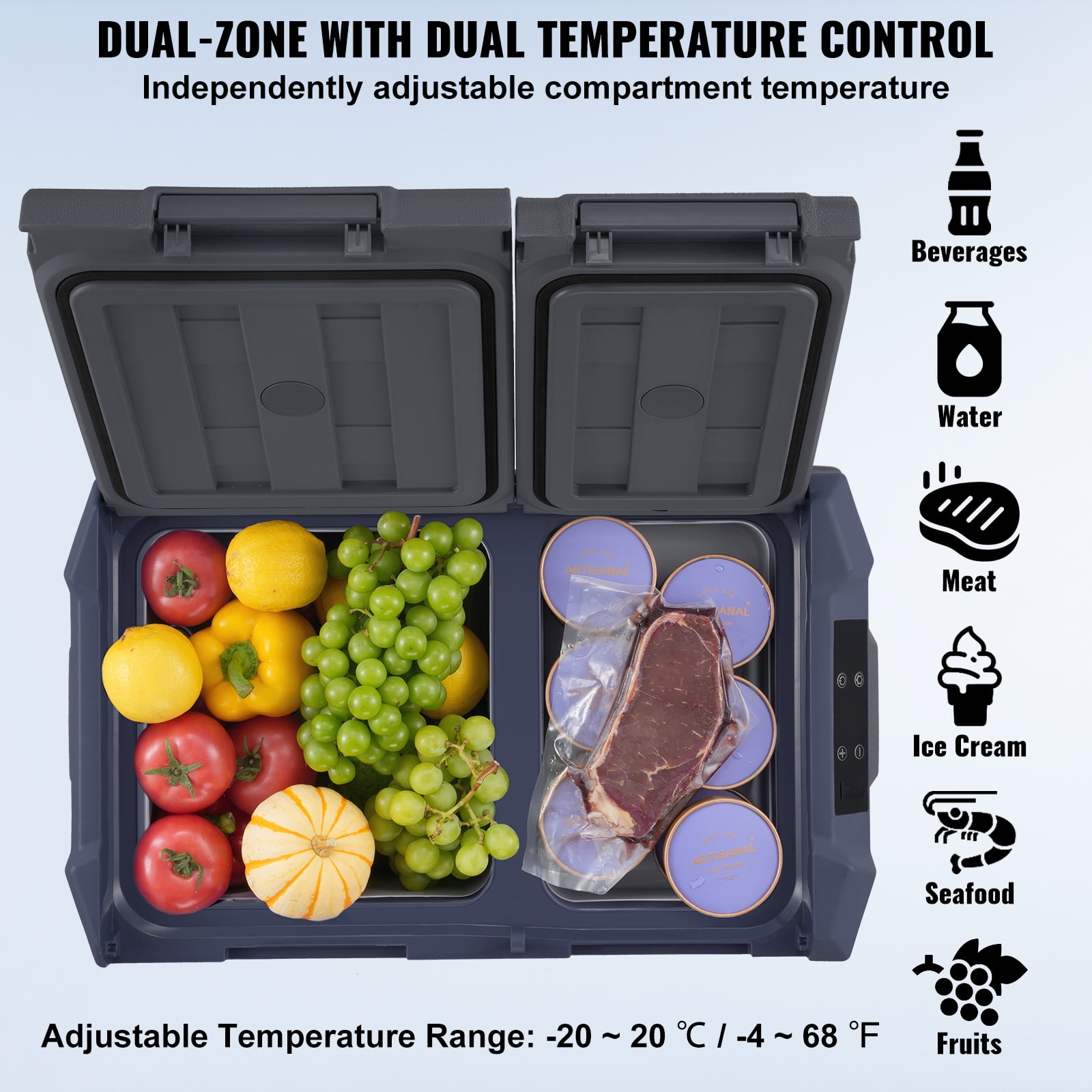 KFFKFF 12V Car Refrigerator, 25QT Electric Cooler DC/AC, -4℉~68℉, Freezer Fridge Cooler APP Control Camping, RV, and Outdoor Use