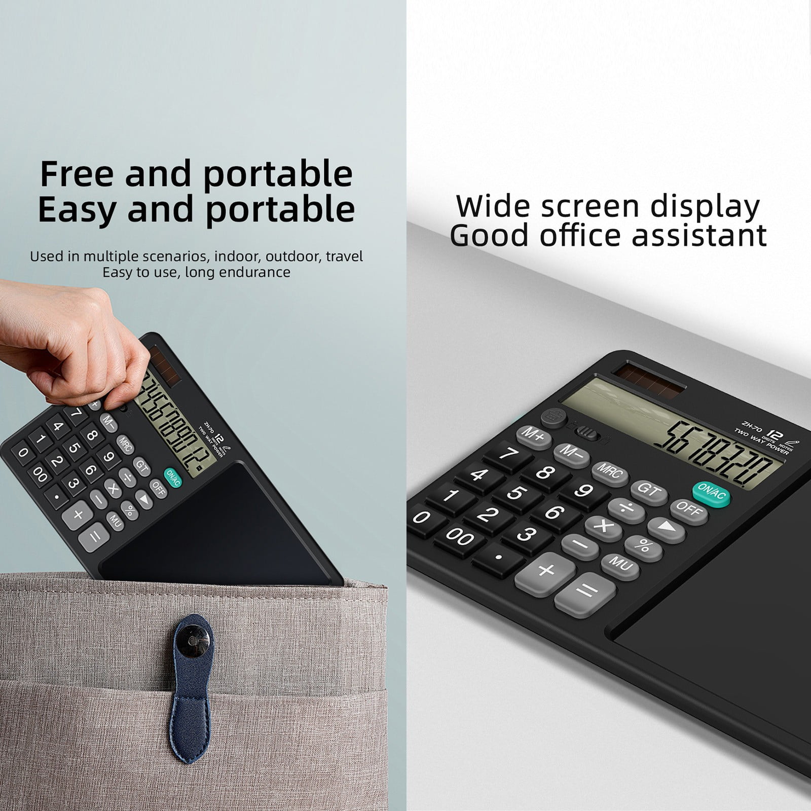 Byujiro Solar-Powered 12-Digit Calculator with LCD Writing Tablet, Dual-Power Desktop Calculator with Large Display, Silent Battery & Solar Calculator for Office, Students, Finance & Daily Use