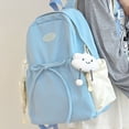 thumbnail image 6 of FUZHIQ Bow Drawstring School Backpack with Cloud Plush Pendant for Ages 3rd 4th 5th 6th Grade Simple Solid Color Side Pouch Bookbag, Blue, 6 of 6