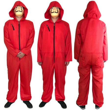 Pudcoco Salvador Dali Money Red Jumpsuit Playsuit Romper Mask Cosplay Costume
