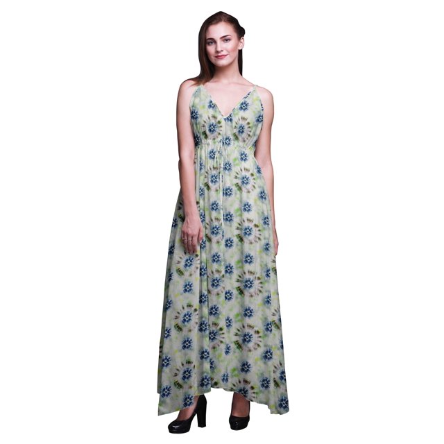 Bimba Robe Longue Maxi Imprimée Teinture sur Nœuds pour Femmes, Tenue d'Été, Petite Taille