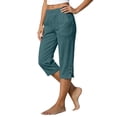 thumbnail image 2 of Cotton Linen Capri Pants for Women Petite Tailored Split Button Elastic Waist Capris Light Weight Summer Casual, 2 of 7