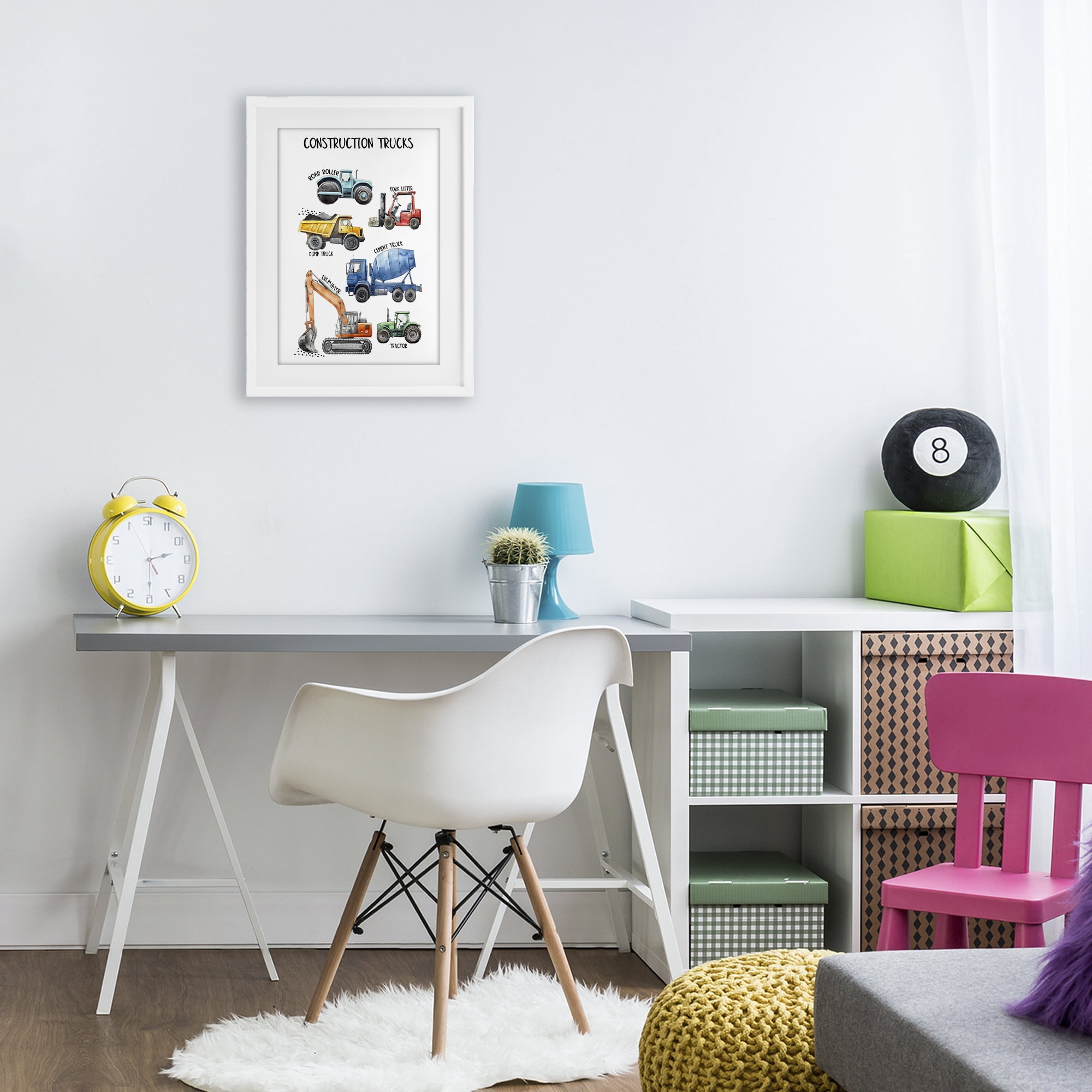 Stupell Industries Utility Trucks Construction White Framed Print Under Glass, design by Christine Simpson Art
