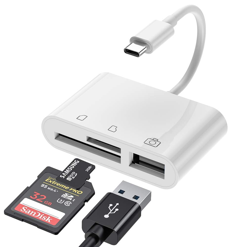 USB SD Card Reader, Micro SD Card Reader Adapter, Camera Memory Reader SD Card Adapter for Pro/MacBook Pro/iMac/Samsung/Chromebook/Pixelbook More USB C -