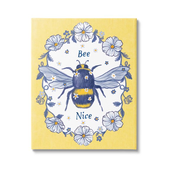 Bee Nice Floral Insect Wreath Animals & Insects Graphic Art Gallery Wrapped Canvas Print Wall Art